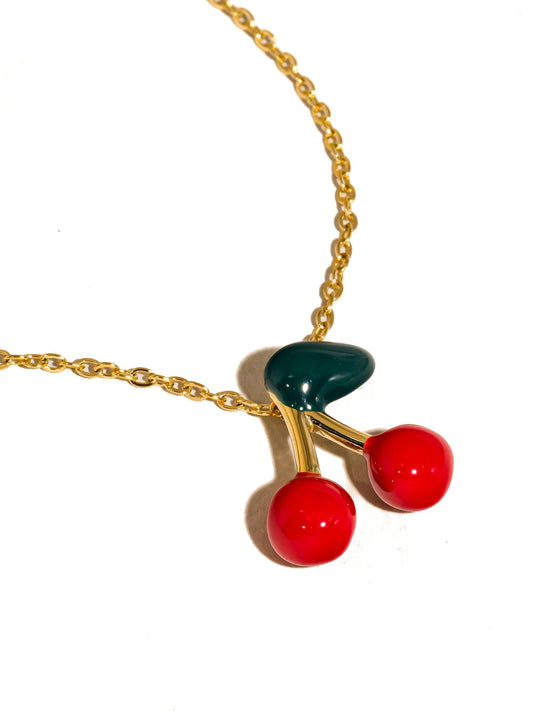 Mûre 18K Gold Non-Tarnish Vintage Cherry Necklace: Red