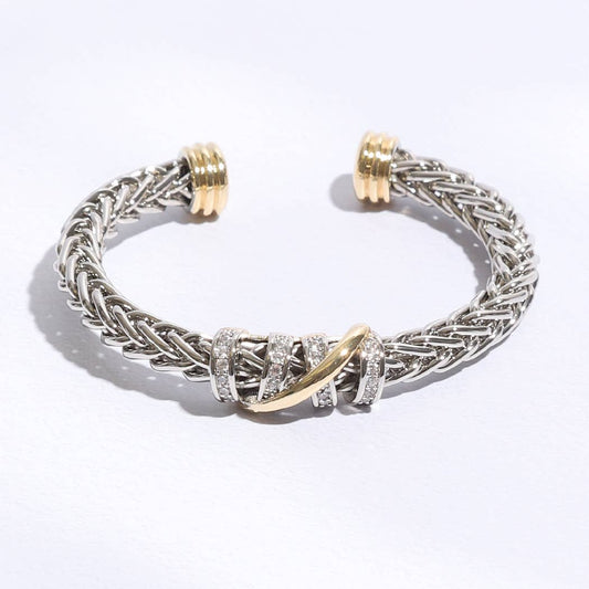Ponytail 7MM Cross Pave Bar Bangle Bracelet: BK / ONE SIZE