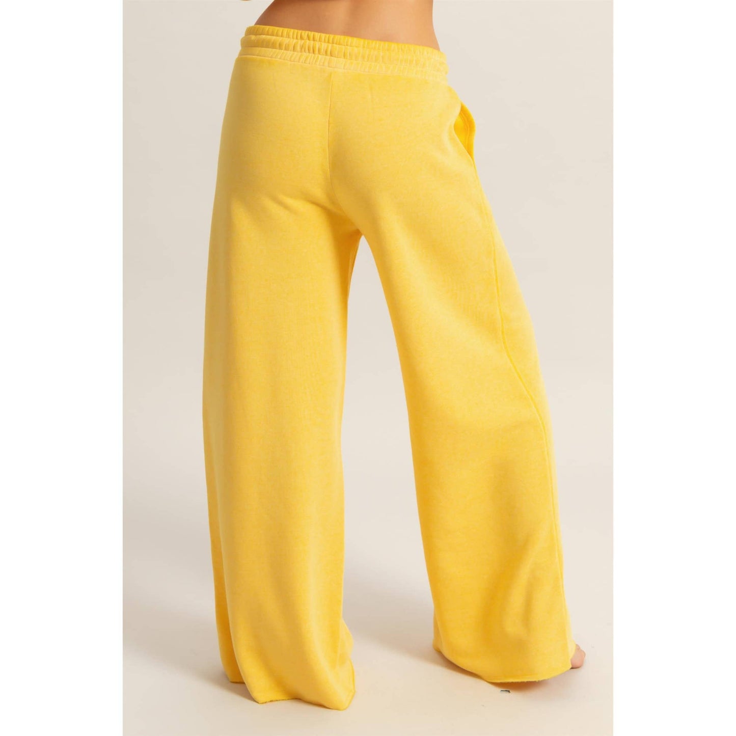 High Rise Wide Leg Drawstring Pants: SUNFLOWER