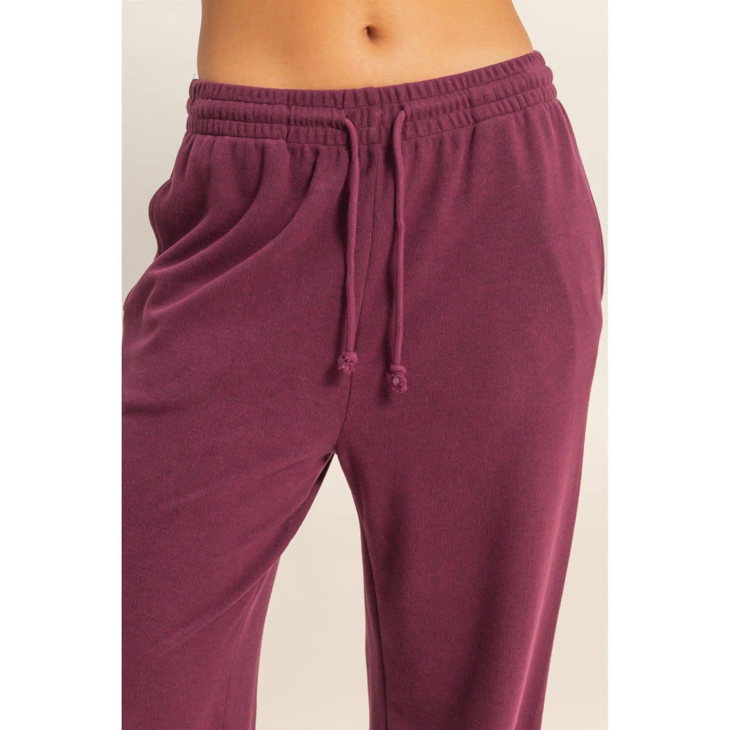 Soft Ribbed Comfort Fit Drawstring Jogger Pants: DARK CHERRY /