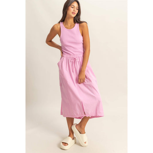 Sleeveless Cargo Midi Dress: PINK