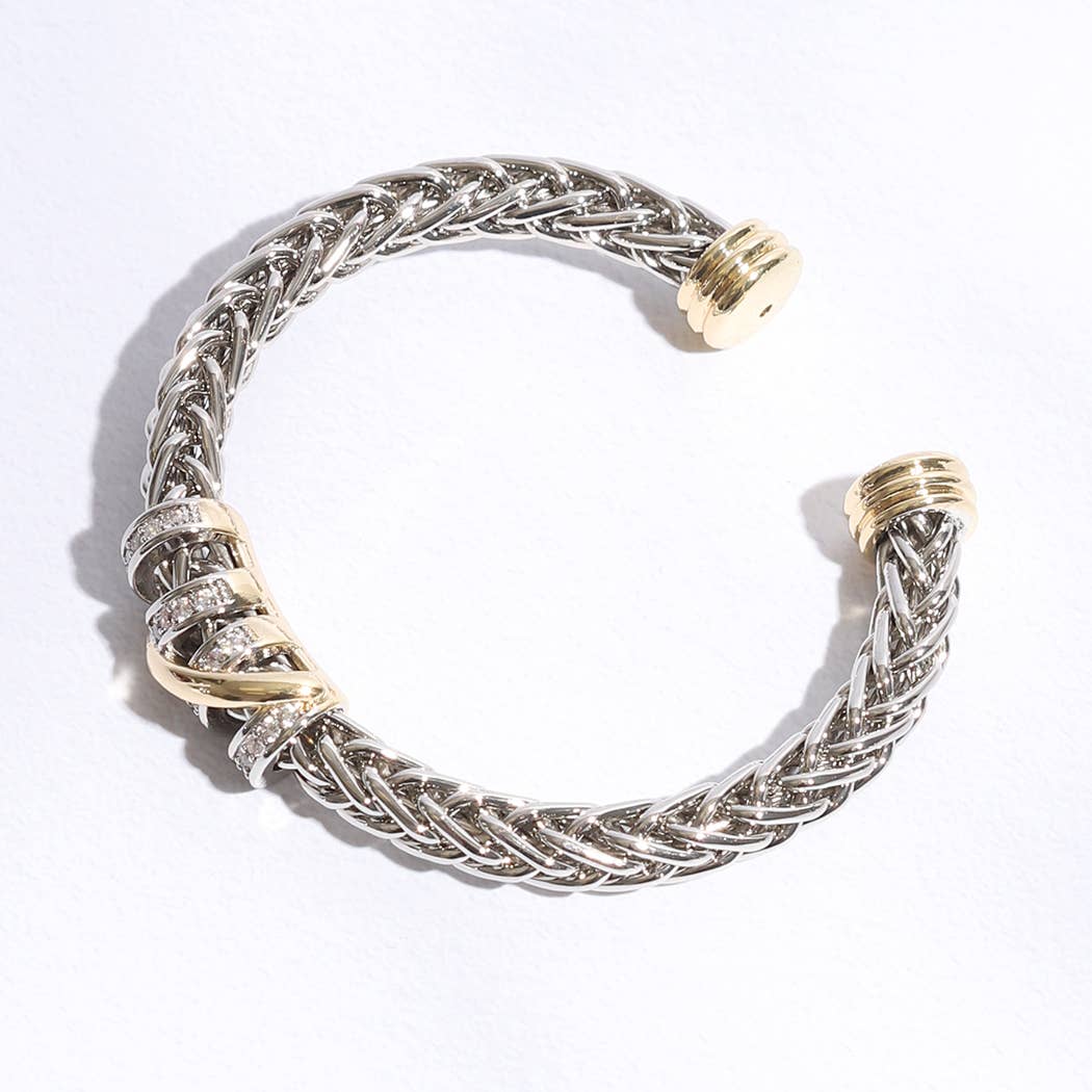 Ponytail 7MM Cross Pave Bar Bangle Bracelet: BK / ONE SIZE