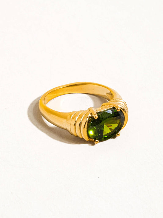 Verna 18K Gold Non-Tarnish Rhinestone Ring: Green