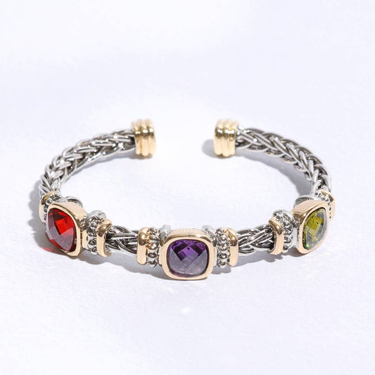 Square Multi CZ Bangle Bracelet 5MM: BKDM / ONE SIZE