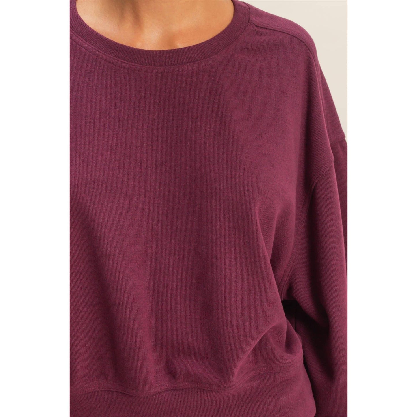Soft Ribbed Relaxed Fit Sweatshirt: DARK CHERRY /