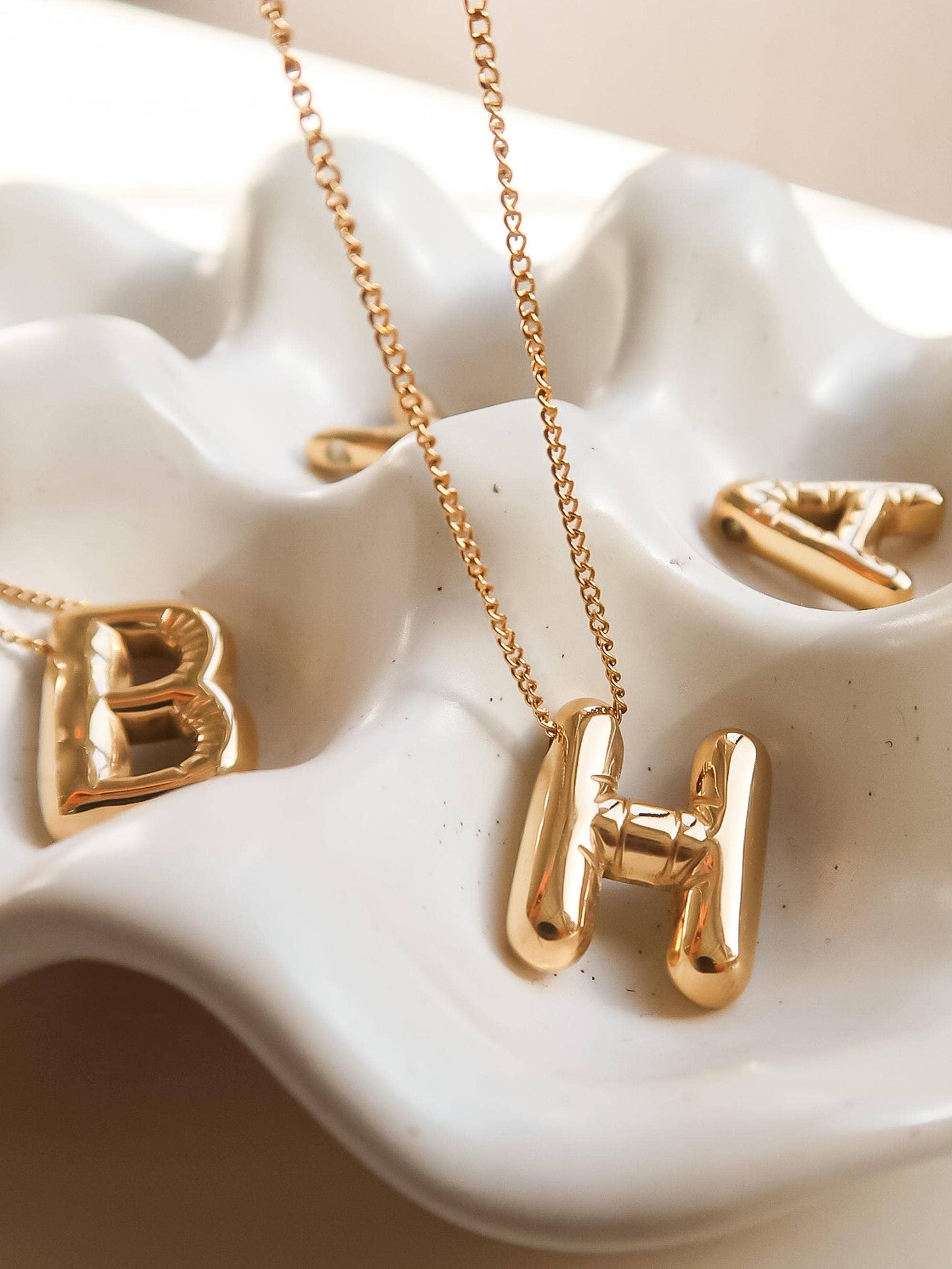 Hayes 18K Gold Non-Tarnish Balloon Alphabet Necklace: Yellow Gold / B