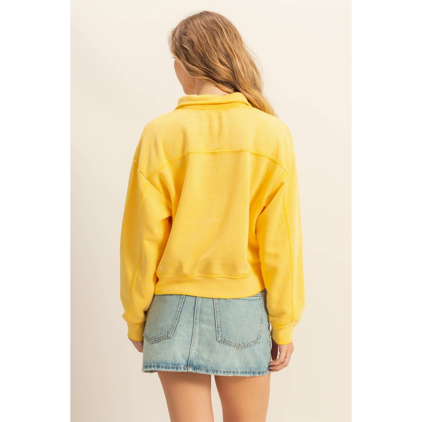 Pullover Half Zip Up Terry Sweatshirt: SUNFLOWER