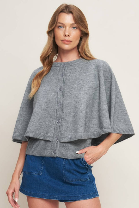 A capelet sweater knit top - HEATHER GREY Contemporary