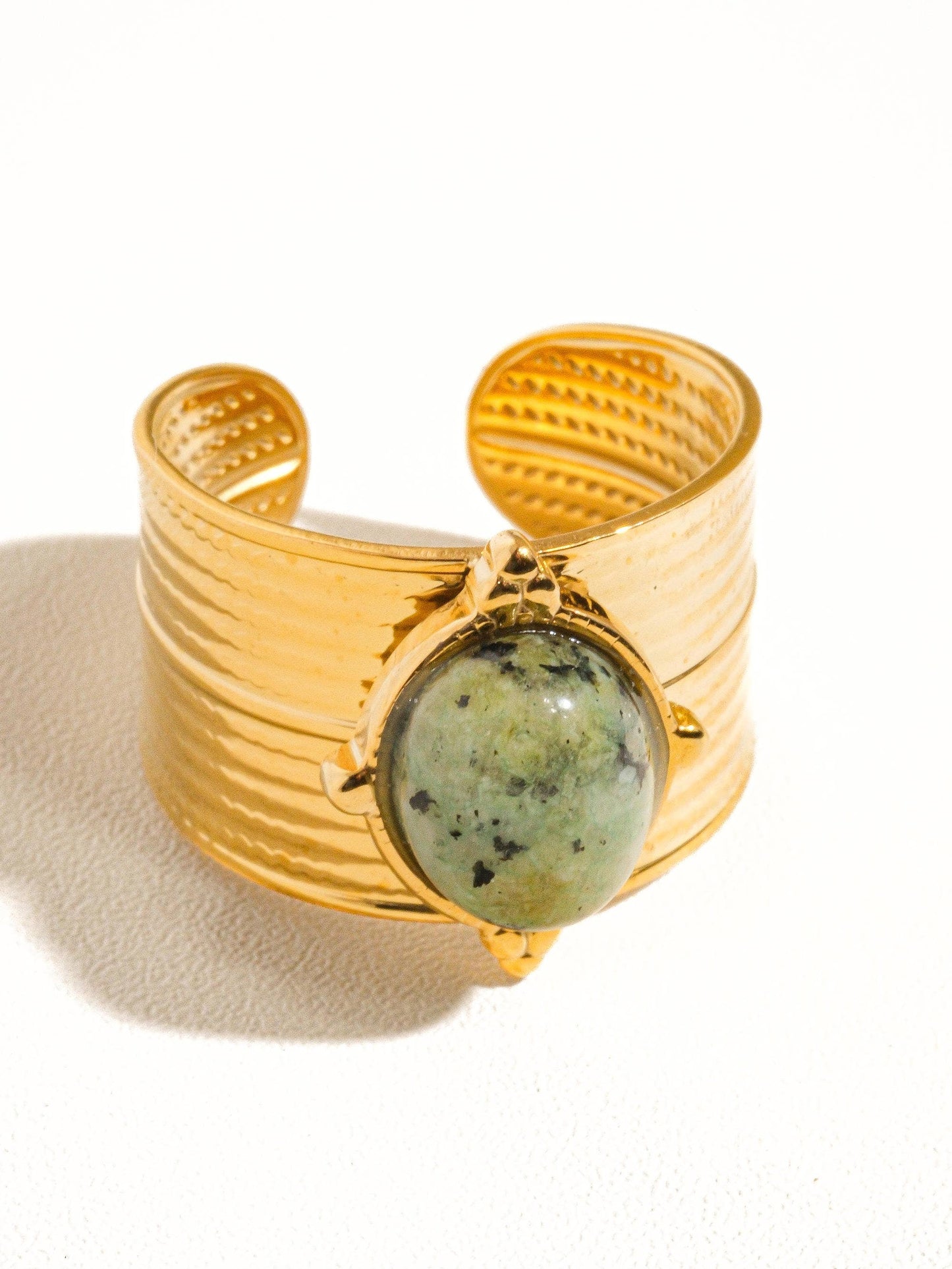 Oasis 18K Gold Non-Tarnish Stone Bold Adjustable Ring: Green