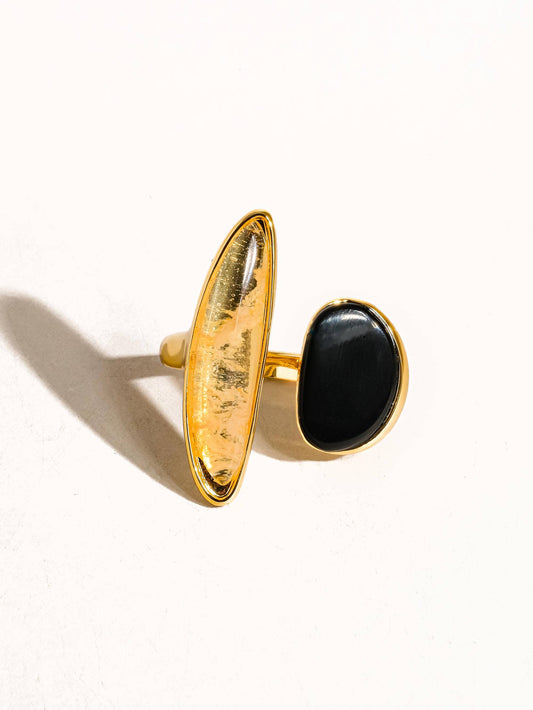 Christophe 18K Gold Vintage Black Agate Stone Ring: Black