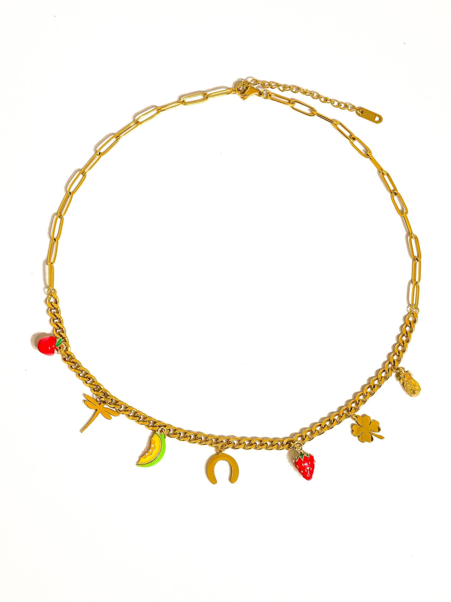 Marinha 18K Gold Non-Tarnish Fruit and Charms Necklace: Multi-Colored