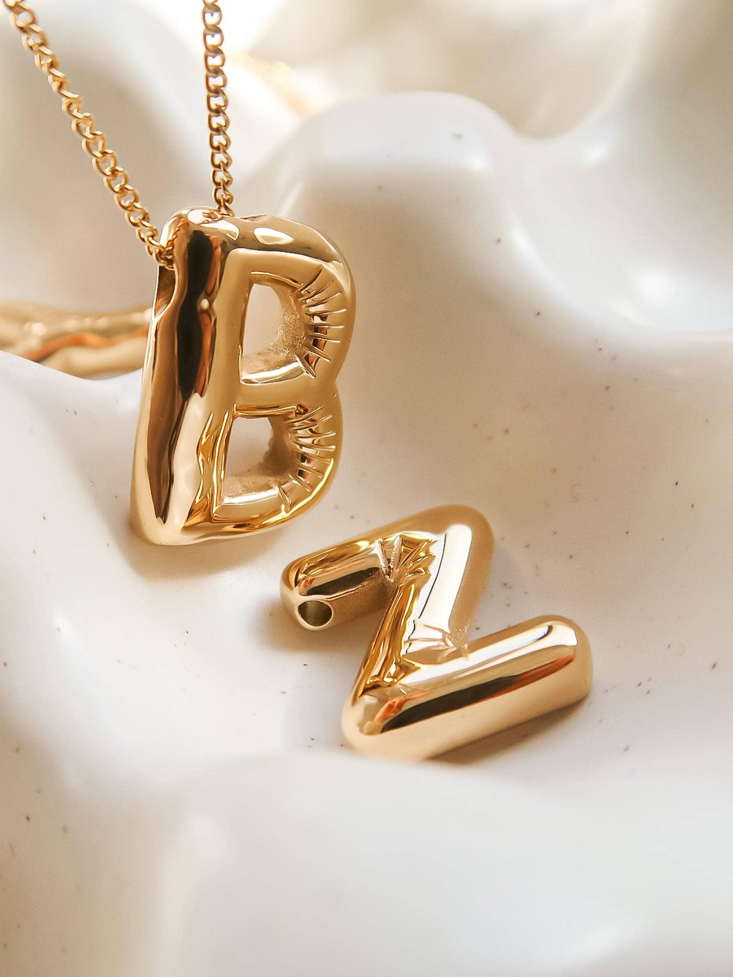 Hayes 18K Gold Non-Tarnish Balloon Alphabet Necklace: Yellow Gold / B