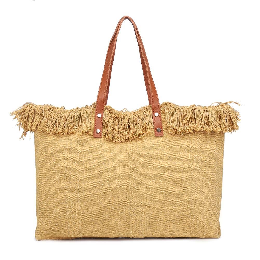 Summer Vibes Fringe Beach Tote: Natural