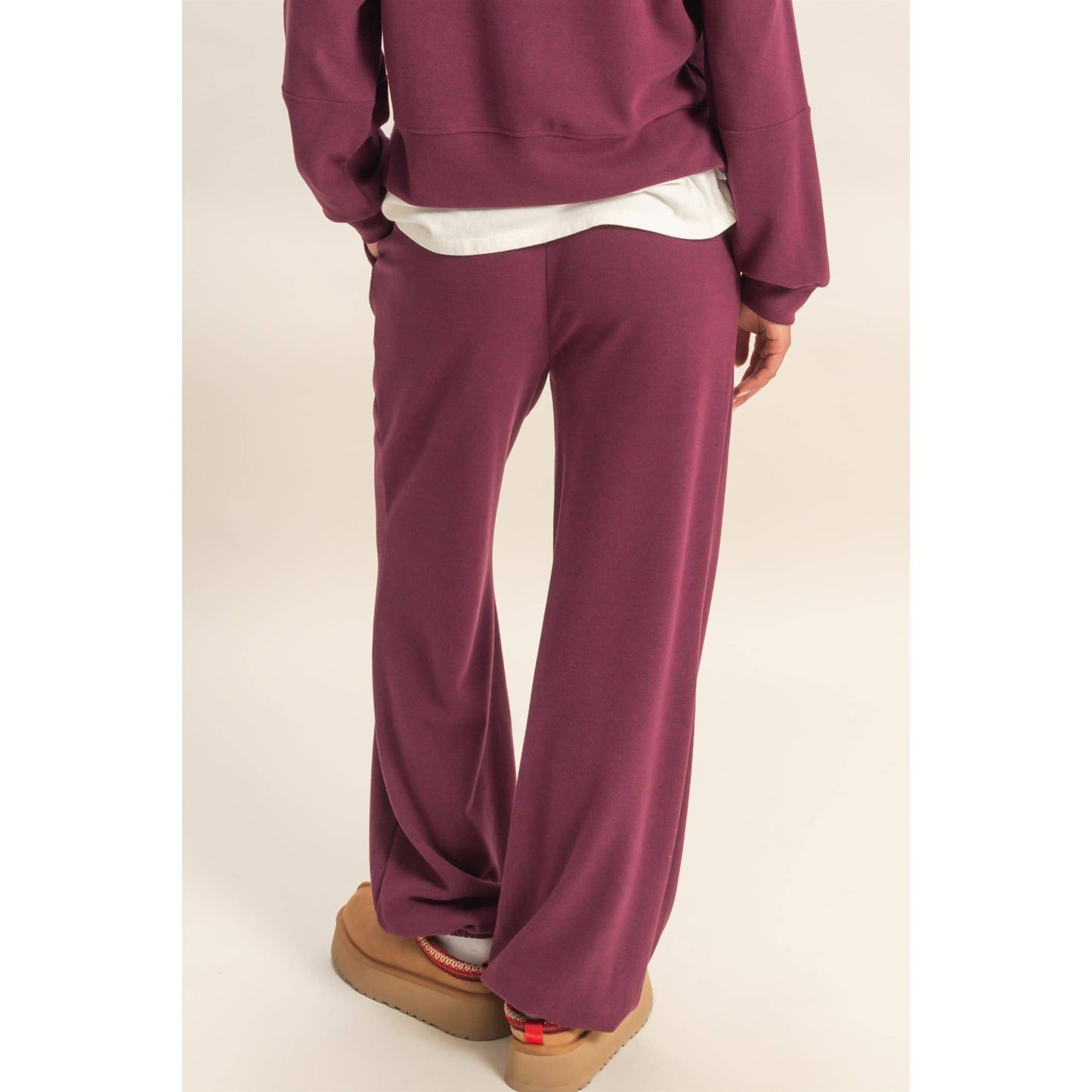 Soft Ribbed Comfort Fit Drawstring Jogger Pants: DARK CHERRY /