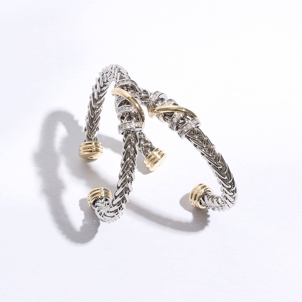 Ponytail 7MM Cross Pave Bar Bangle Bracelet: BK / ONE SIZE