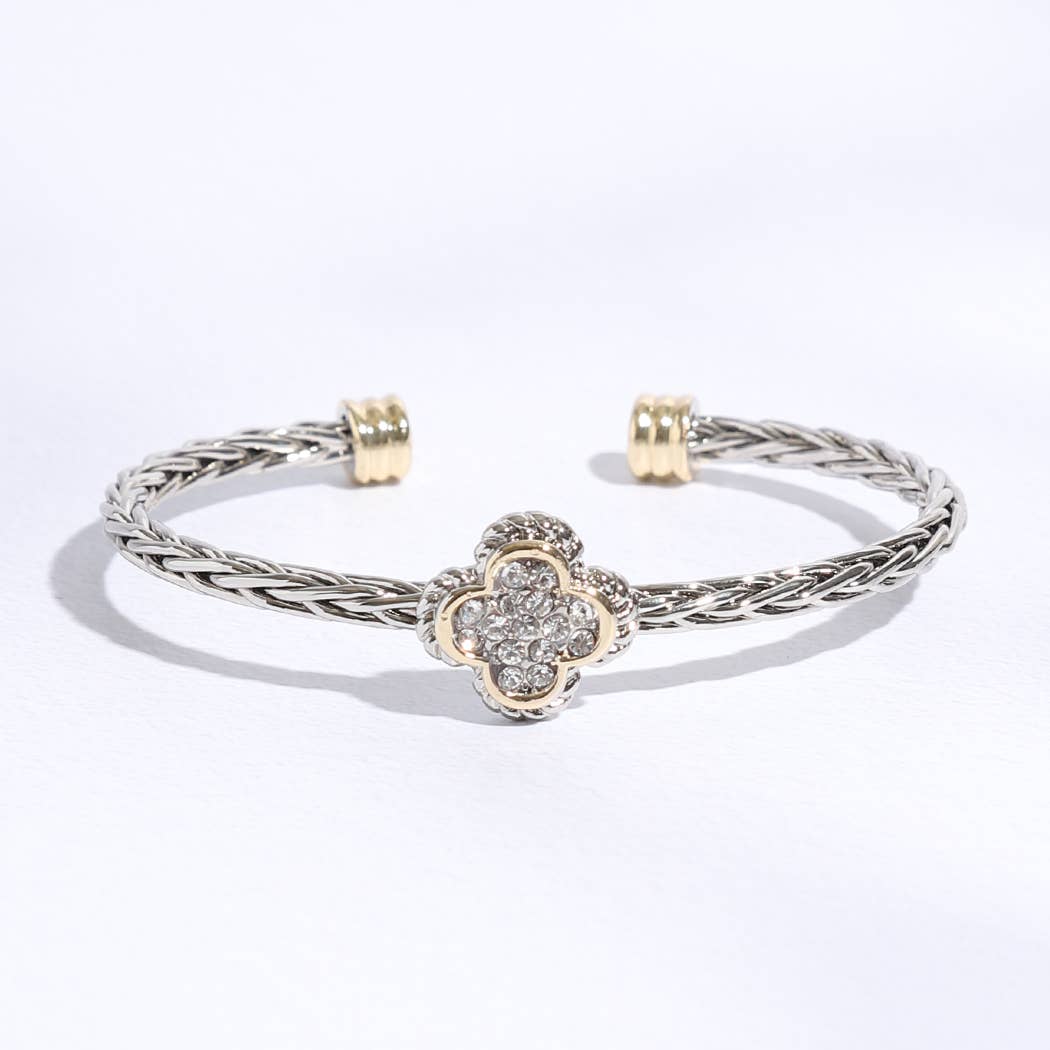 CZ Clover Multi-Toned Twisted Cuff Bracelet : CK / ONE SIZE