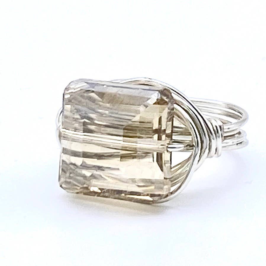 Champagne Square Crystal Silver Ring: Champagne / Silver / 7