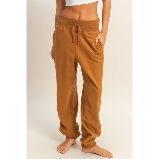 High-Waist Jogger Pants: PALE BROWN