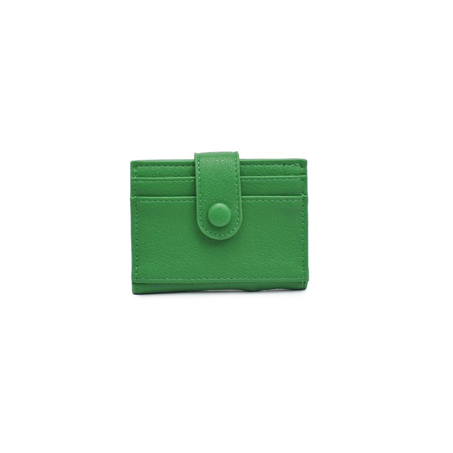 green vegan leather card wallet