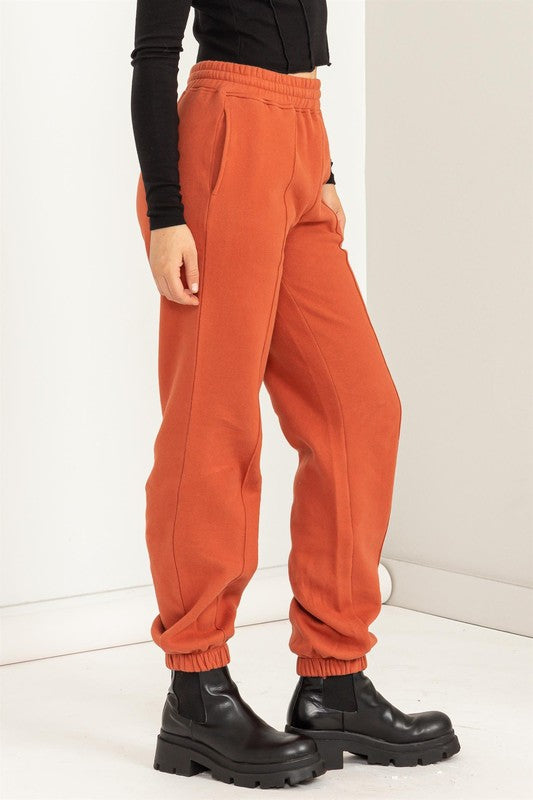 Rust Pleated Clay Joggers with pockets| Womens