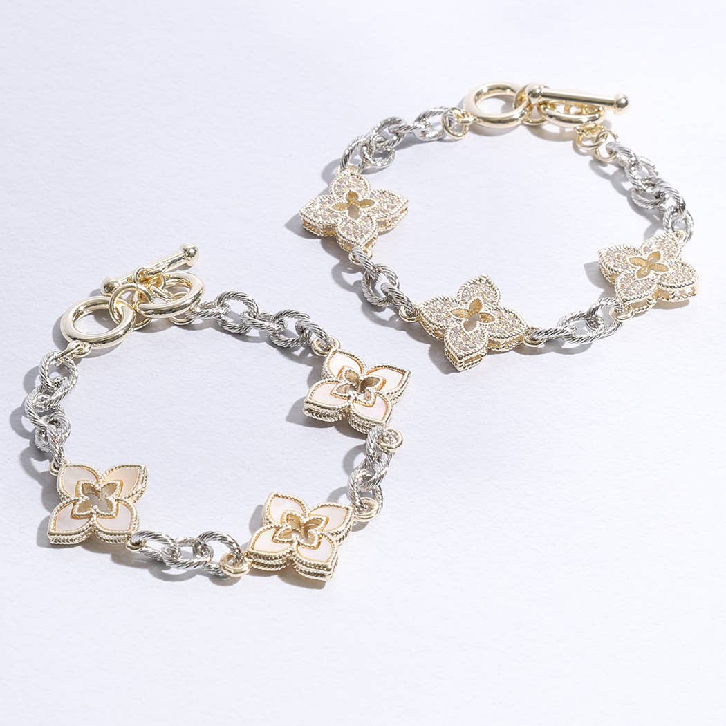 Lucky 3 Clover Pave Clover Mop Link Bracelet: BK / ONE SIZE
