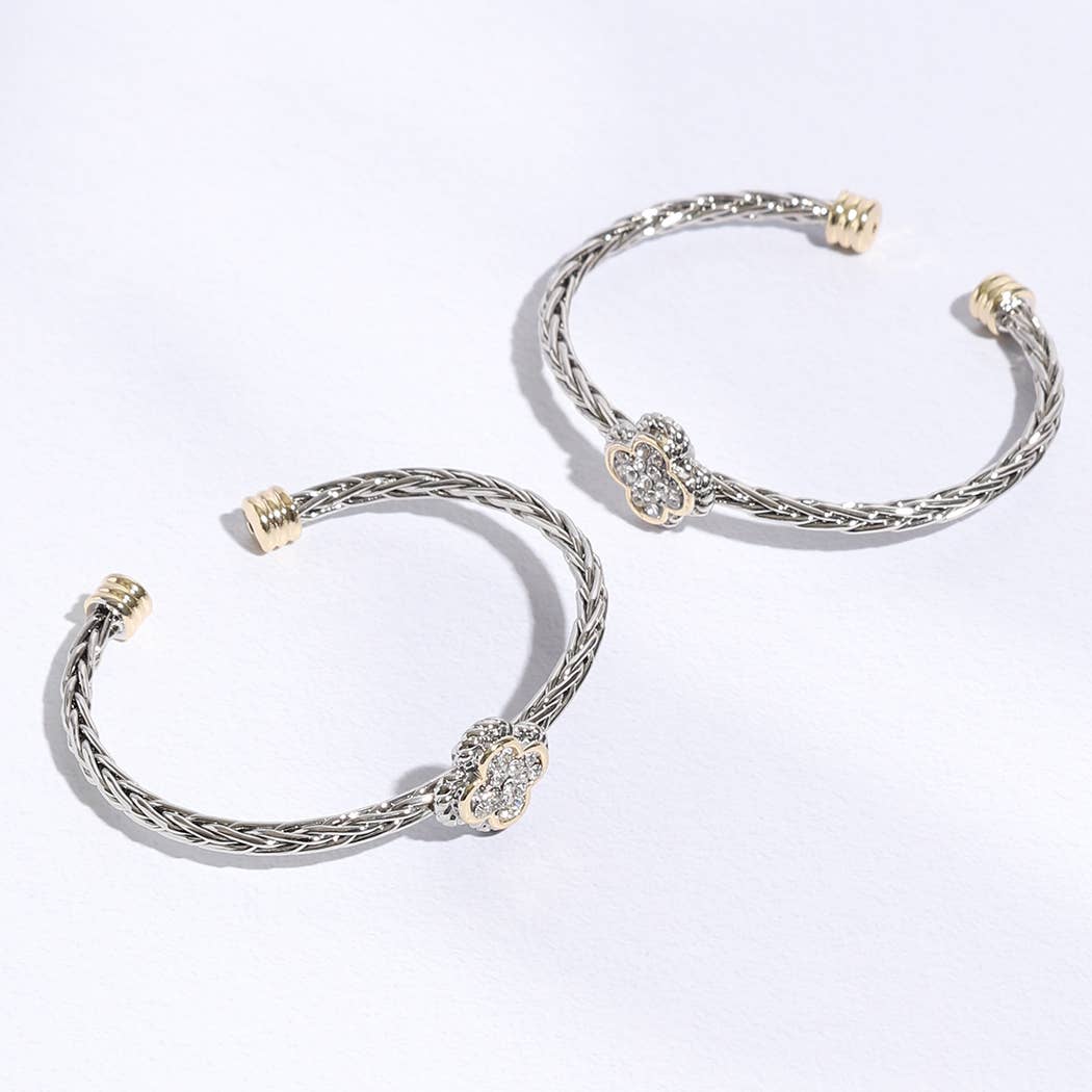 CZ Clover Multi-Toned Twisted Cuff Bracelet : CK / ONE SIZE