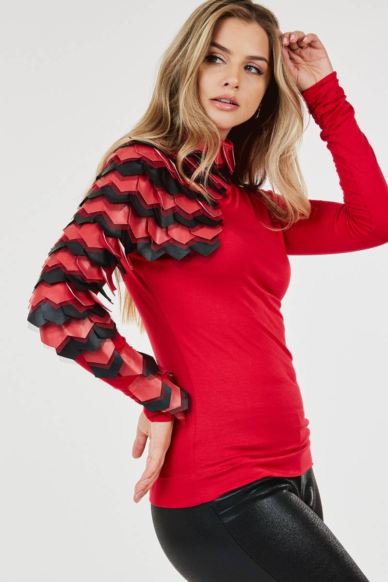 Plus Size Long Sleeve Turtleneck with Faux Leather shoulder