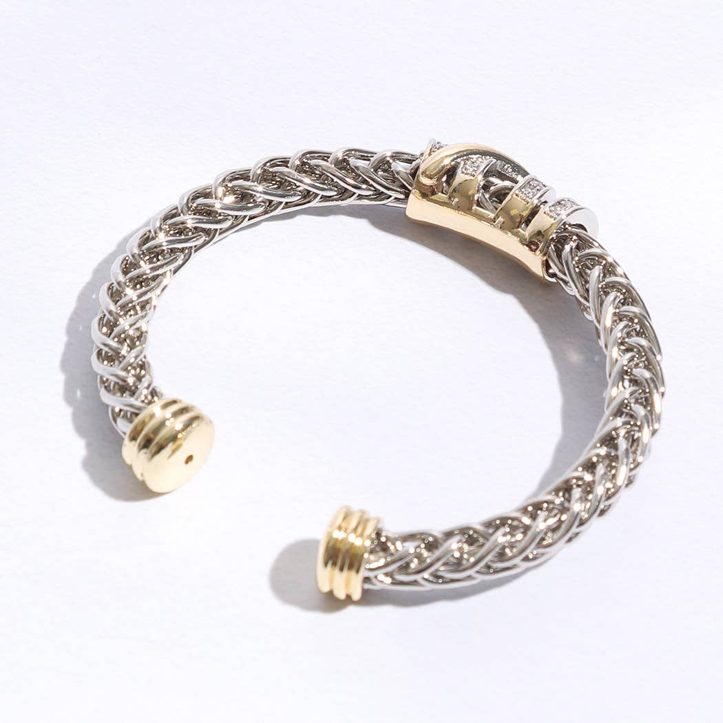 Ponytail 7MM Cross Pave Bar Bangle Bracelet: BK / ONE SIZE