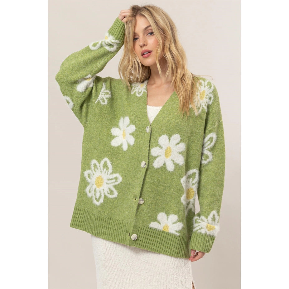 Floral Fuzzy Sweater Cardigan