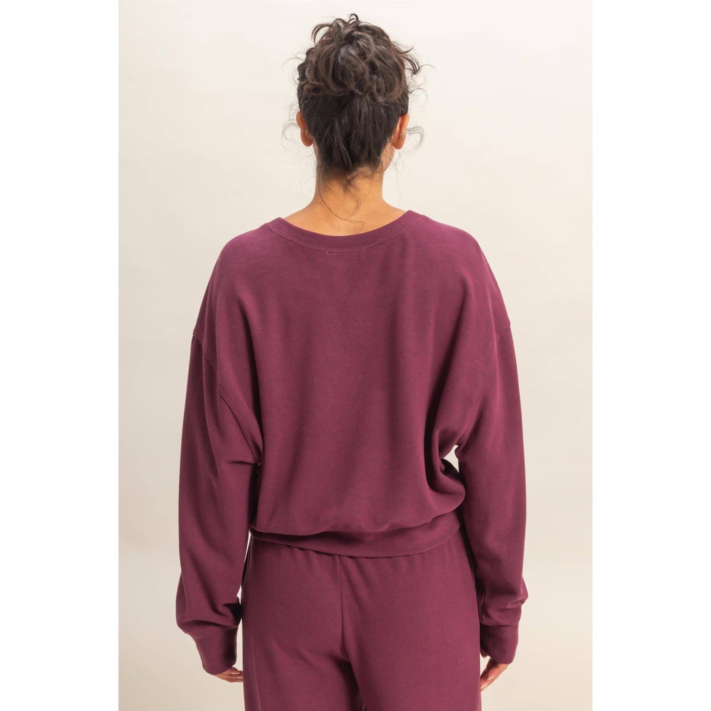Soft Ribbed Relaxed Fit Sweatshirt: DARK CHERRY /