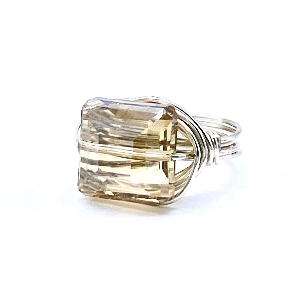 Champagne Square Crystal Silver Ring: Champagne / Silver / 7