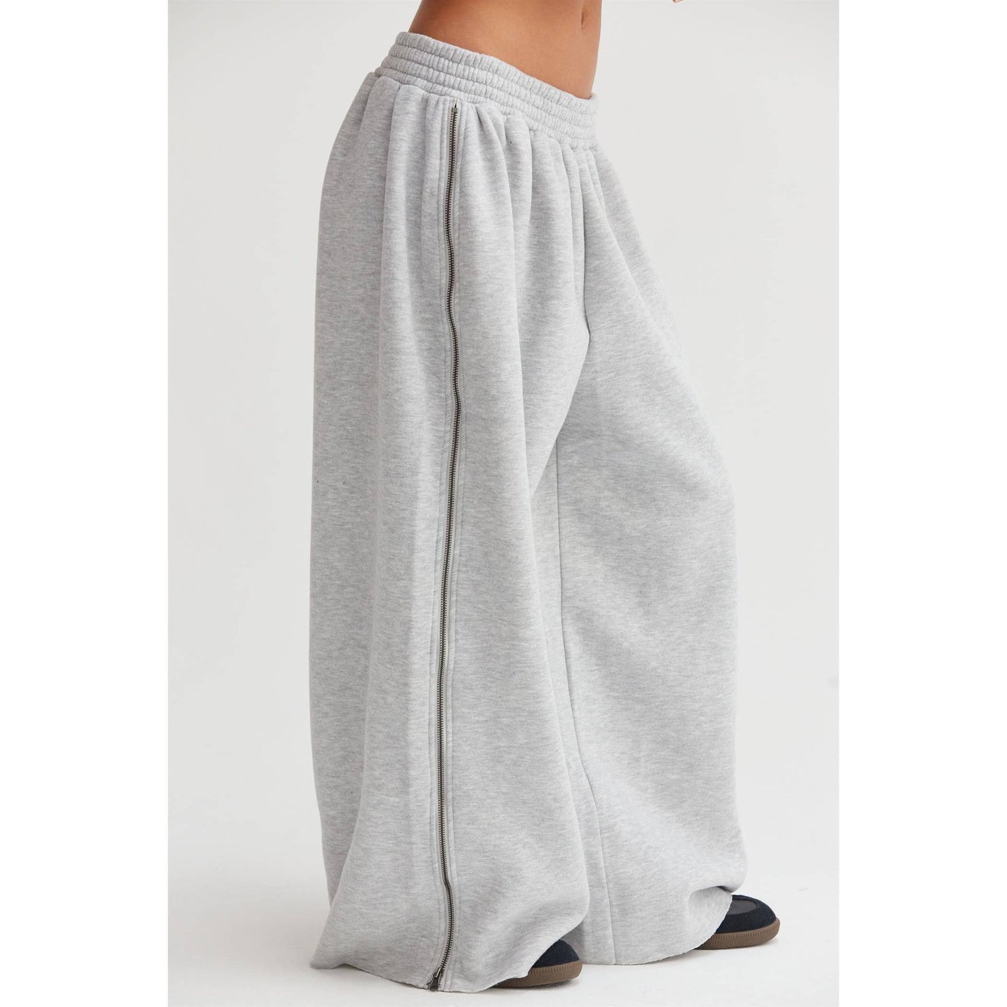 Wide-Leg Side Zipper Sweatpant