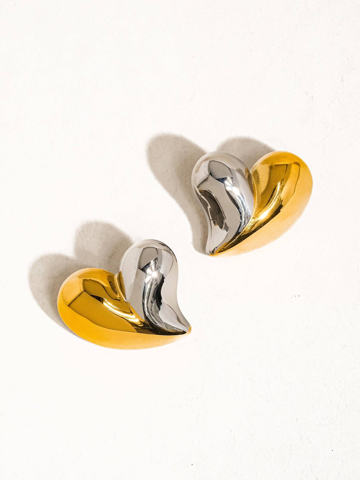 Atrial 18K Gold Silver Non-Tarnish Heart Studs: two tone