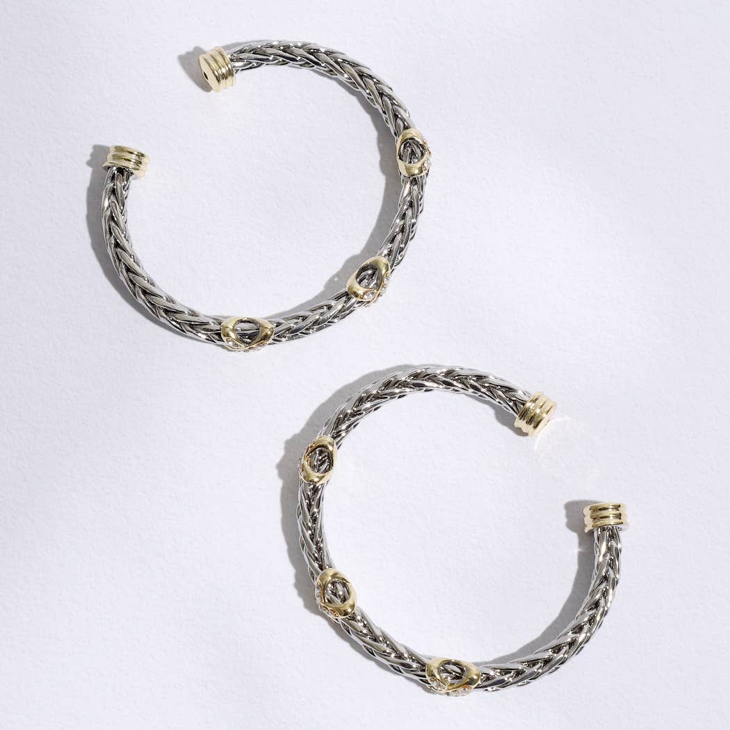 Three CZ X Stations Braided Bangle Bracelet: MULTI / ONE SIZE