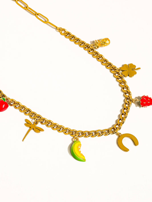 Marinha 18K Gold Non-Tarnish Fruit and Charms Necklace: Multi-Colored