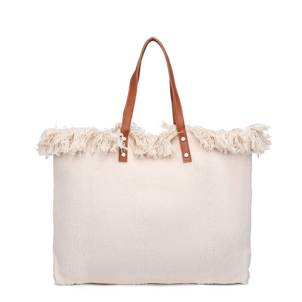 Summer Vibes Fringe Beach Tote: Natural