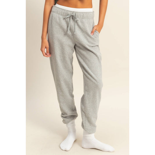 Mid-Rise Drawstring Jogger Pants: HEATHER GRAY