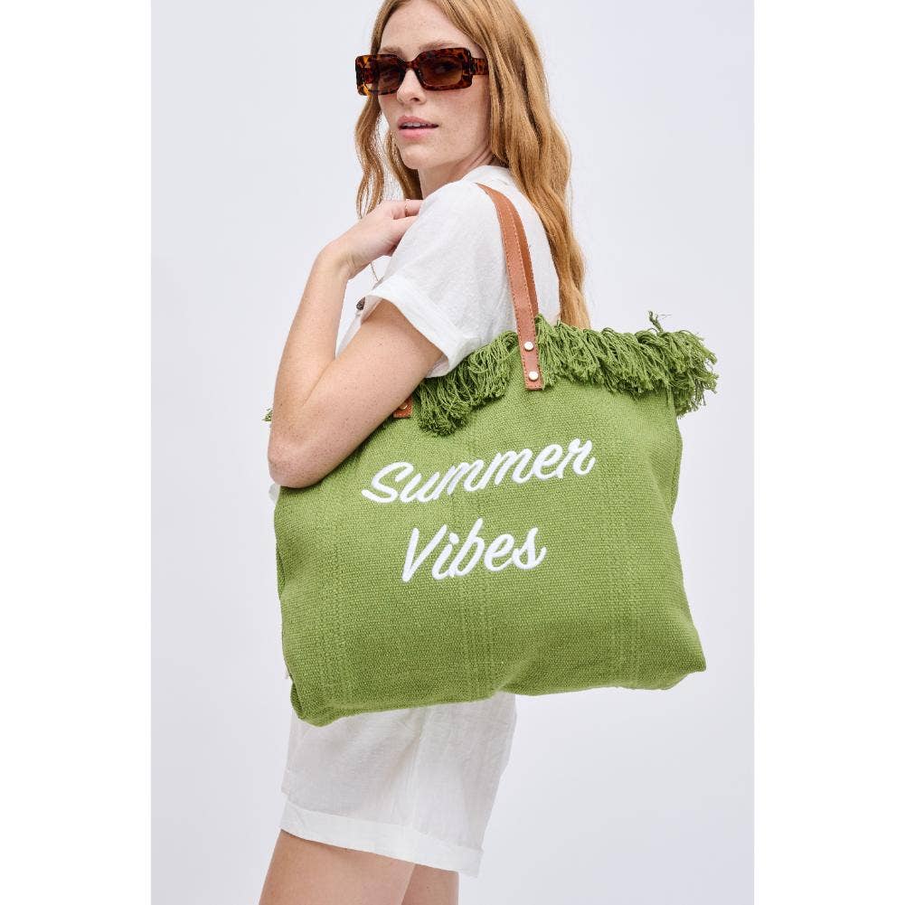 Summer Vibes Fringe Beach Tote: Natural