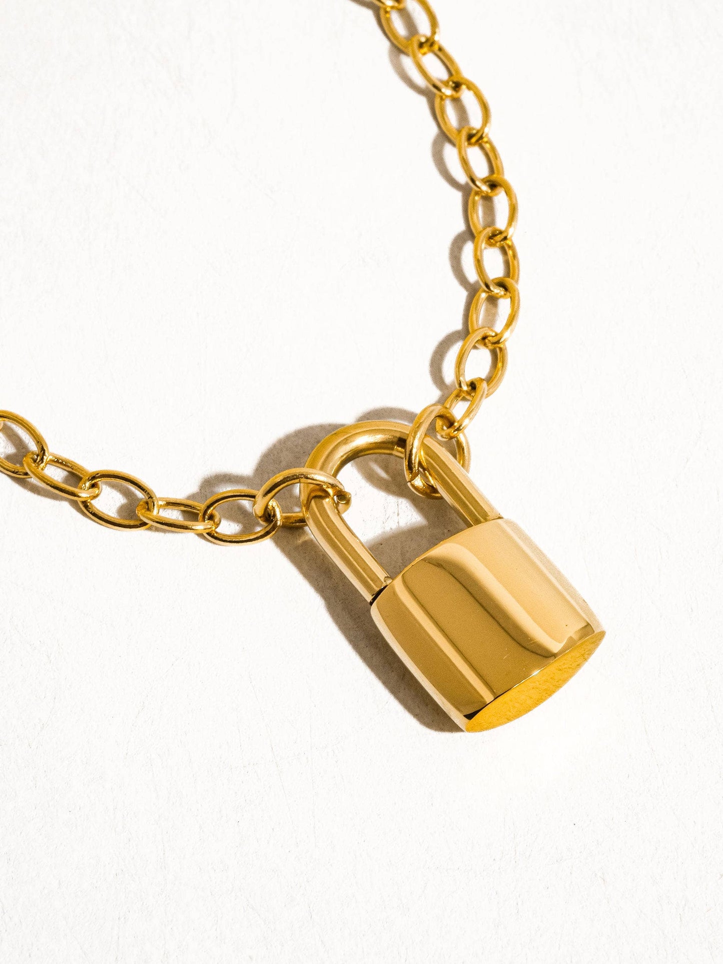 Locky 18K Non-Tarnish Lock Chain Necklace: Yellow Gold