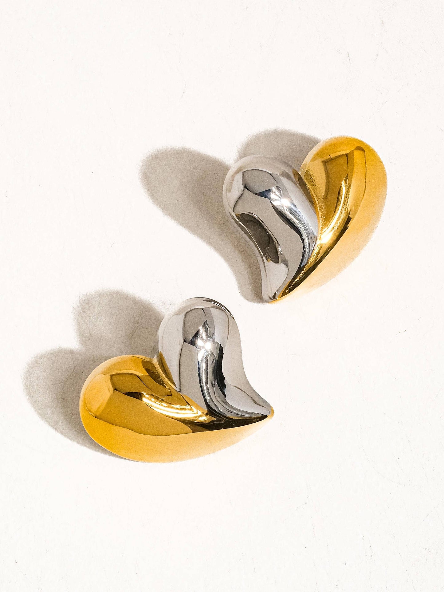 Atrial 18K Gold Silver Non-Tarnish Heart Studs: two tone