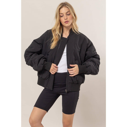 Oversized Bomber Puffer Jacket: BLACK / S-M-L(1-1-1)