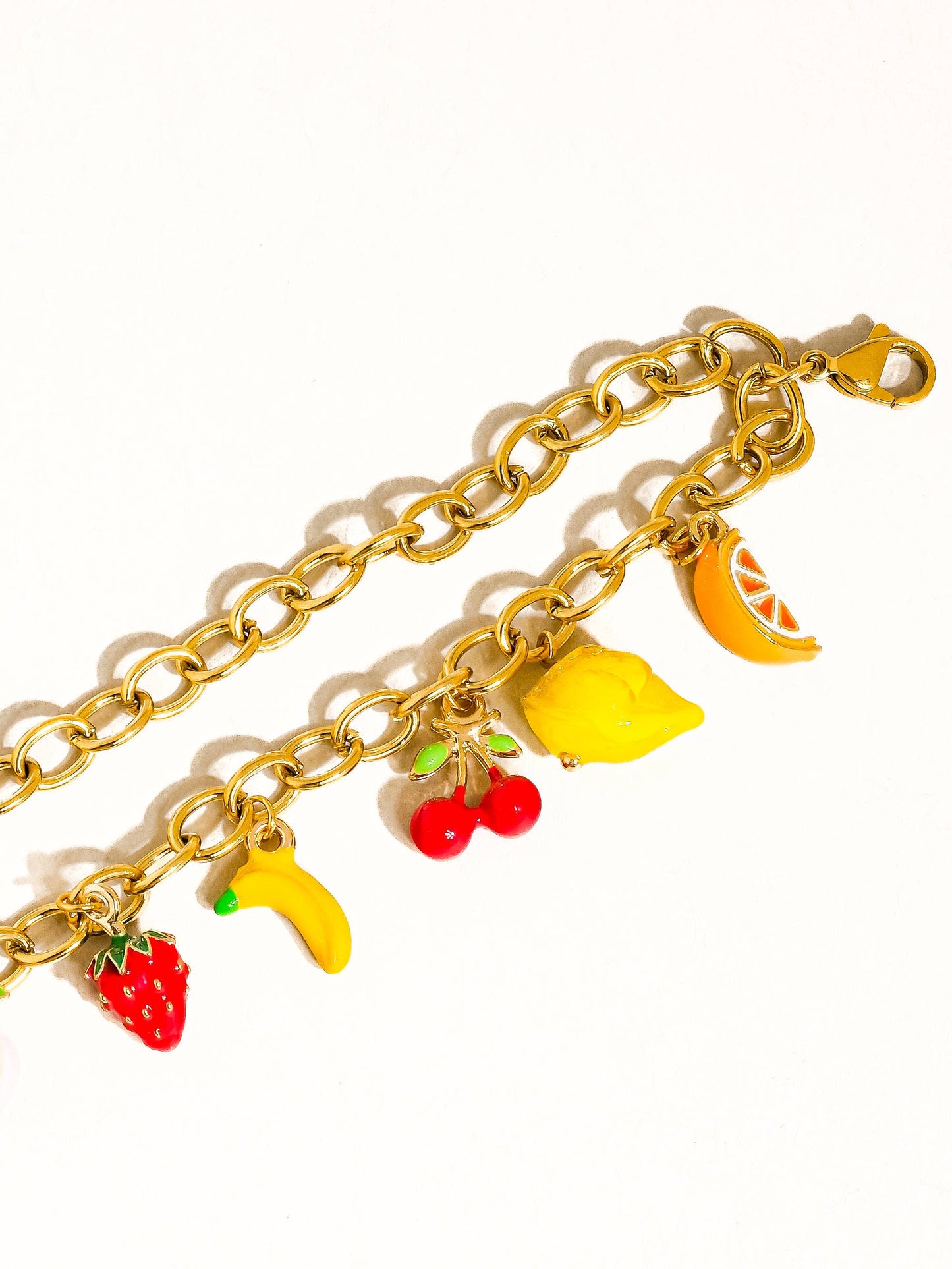 Fruity 18K Gold Non-Tarnish Fruit Charm Bracelet: Multi-Colored