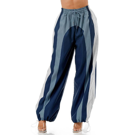 Plus Drawstring Elastic Waist Windbreaker Pants: BLUE
