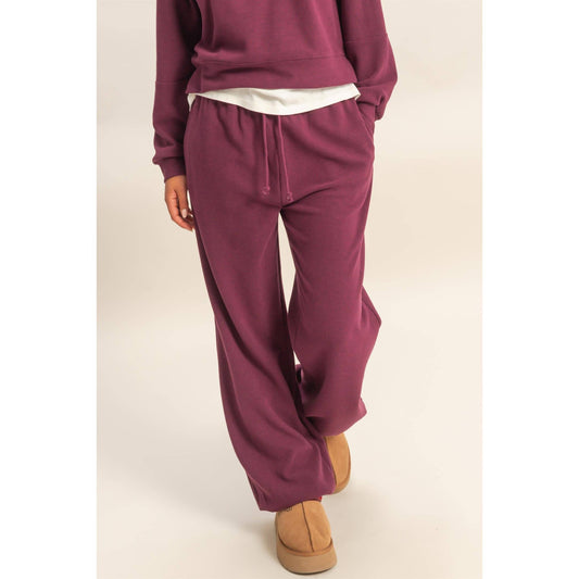 Soft Ribbed Comfort Fit Drawstring Jogger Pants: DARK CHERRY /