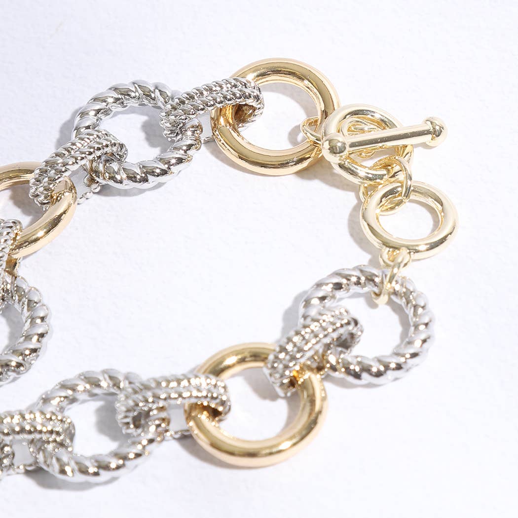 Pave Heart Charm Link Chain Bracelet: BK / ONE SIZE