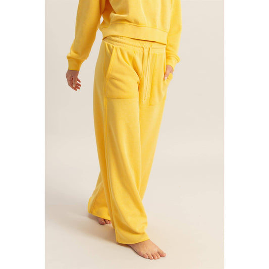 High Rise Wide Leg Drawstring Pants: SUNFLOWER