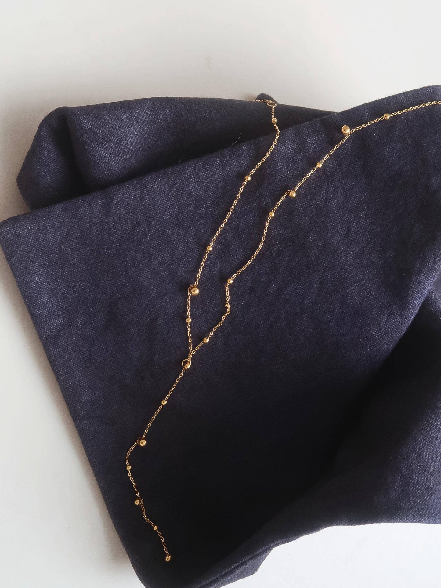 Brisse 18K Gold Non-Tarnish Dressy Beaded Y Lariat Necklace: Yellow Gold