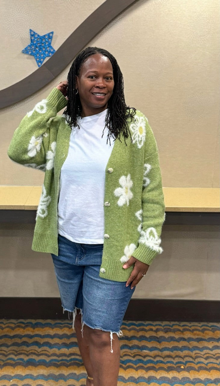 Floral Fuzzy Sweater Cardigan