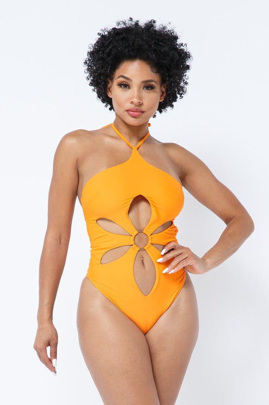 Womens's Yellow Cut Out Bathing suit Swimwear