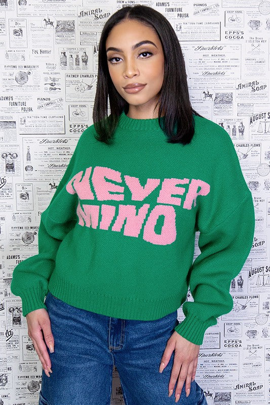 green pink knit nevermind Crewneck sweater